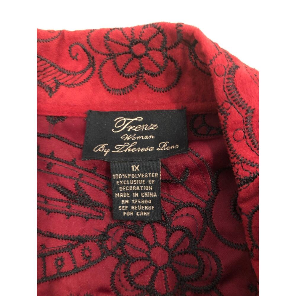 Trenz by Theresa Renz Embroidered Jacket Women's Size 1X Red Cut-Out Elegant - Picture 4 of 6